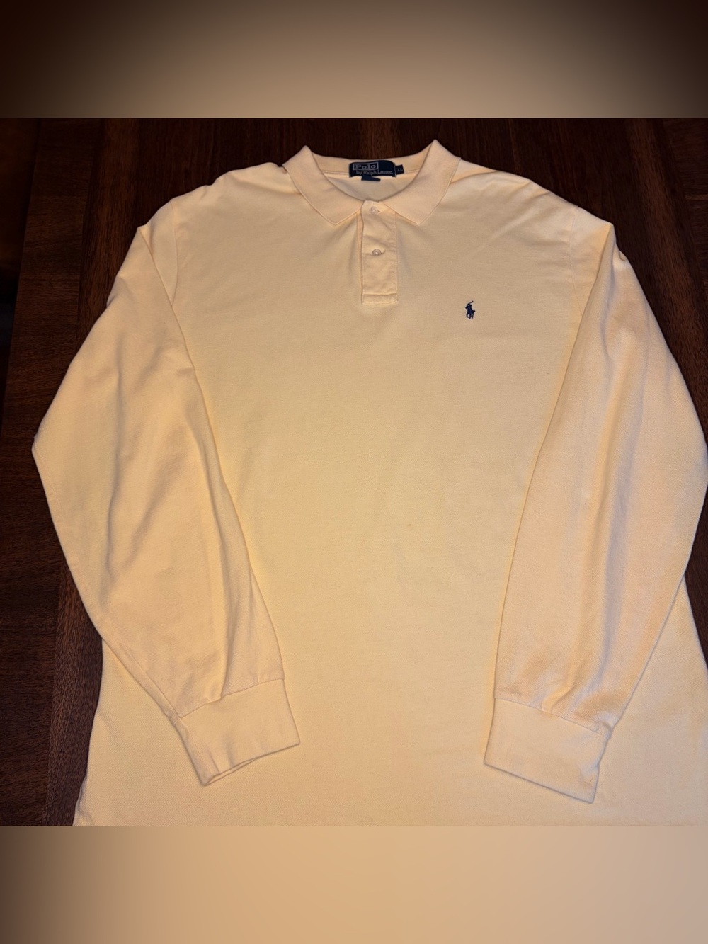 Polo Ralph Lauren Mens XL Yellow Solid Cotton Knit Long Sleeve Polo Shirt